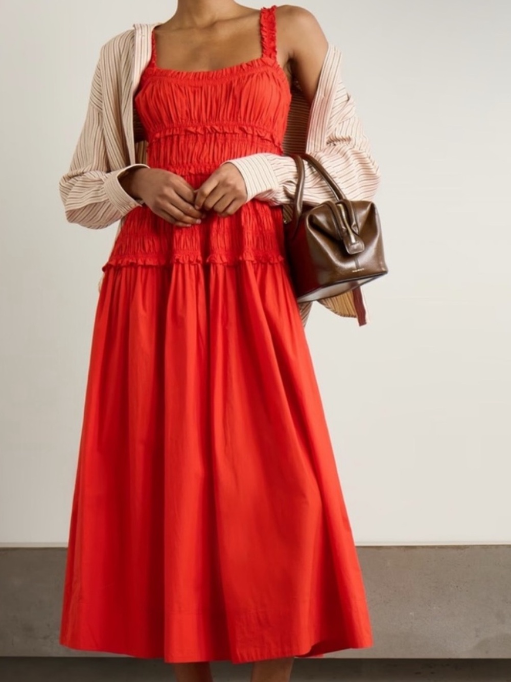 Doen Red Ruched Midi Dress
